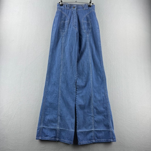 Evan Roberts Denim - Vintage 70s Bell Bottom Jeans Womens 7/8 Fits 24x33 Blue Denim Flare